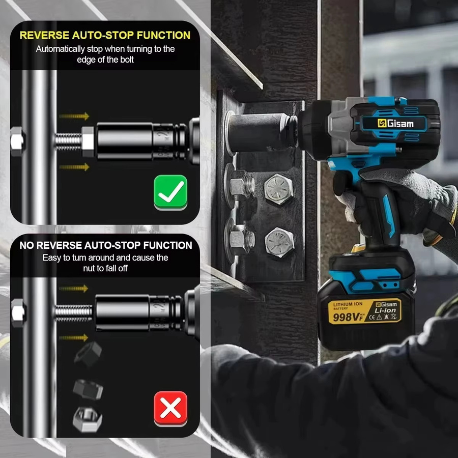 Gisam GΣ 2800 N.M Bürstenloser Akku-Schlagschrauber mit 1/2 Zoll Antrieb für Makita 18 V LXT Batterien - Bild 6
