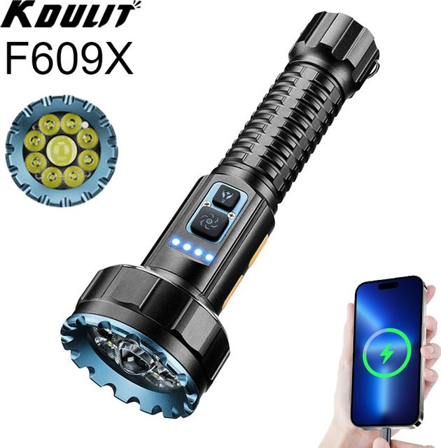 KDULIT Taktische LED-Taschenlampe, wiederaufladbar via USB, Schwarz - Bild 1