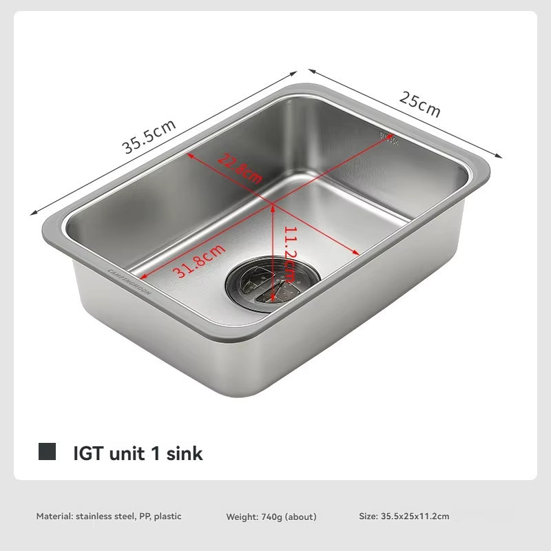 CAMPINGMOON CK-26 IGT Multifunktionales Outdoor-Camping-Waschbecken aus 304 Edelstahl in Silber, B/T/H: 35,5 x 25,0 x 11,2 cm - Bild 4