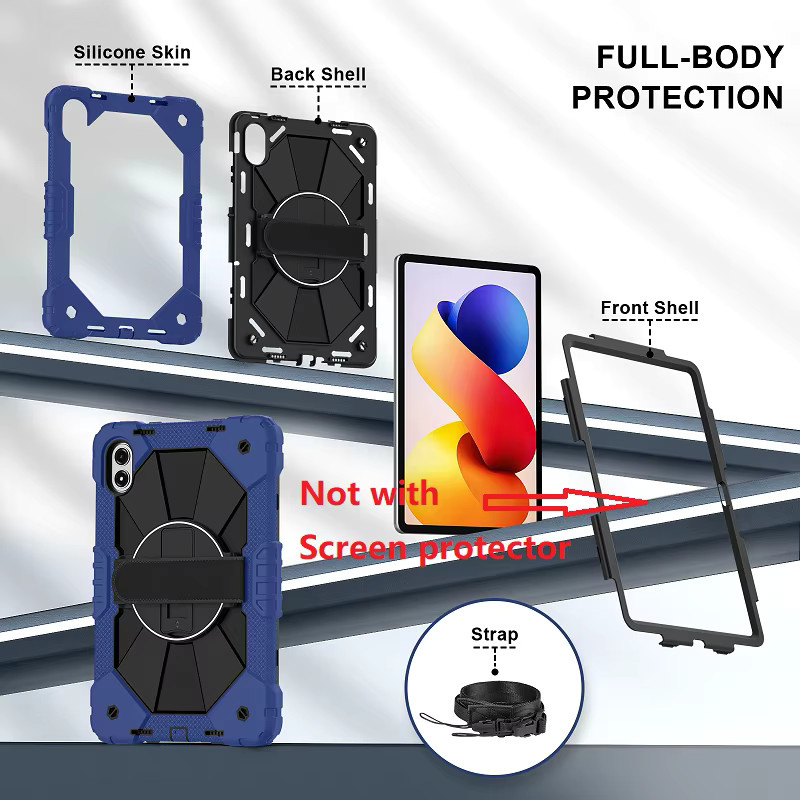 Stoßfeste Schutzhülle für Xiaomi Redmi Pad Pro 12,1 Zoll mit 360 Grad Rotation, Standfunktion und Schultergurt, Farben: Rot, Schwarz, Blau - Bild 2