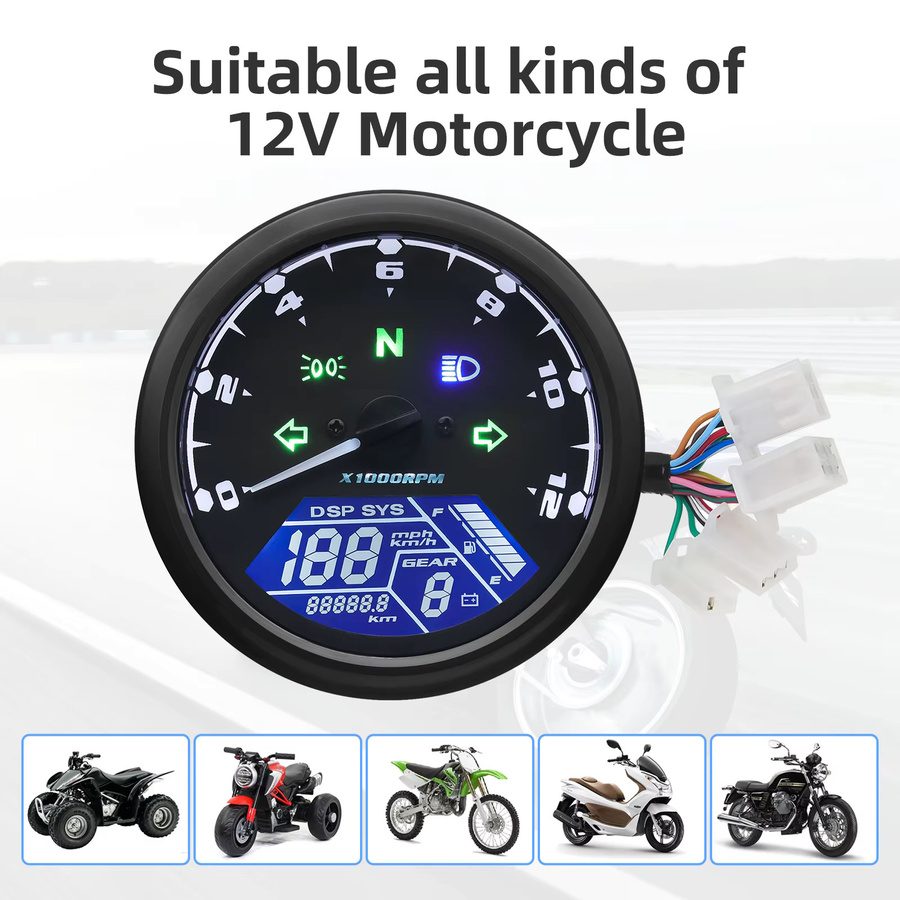 Digitaler Motorrad Tachometer mit Kilometerzähler und Stundenanzeige von MAIMEIMI in Schwarz für Honda und Yamaha - Bild 5