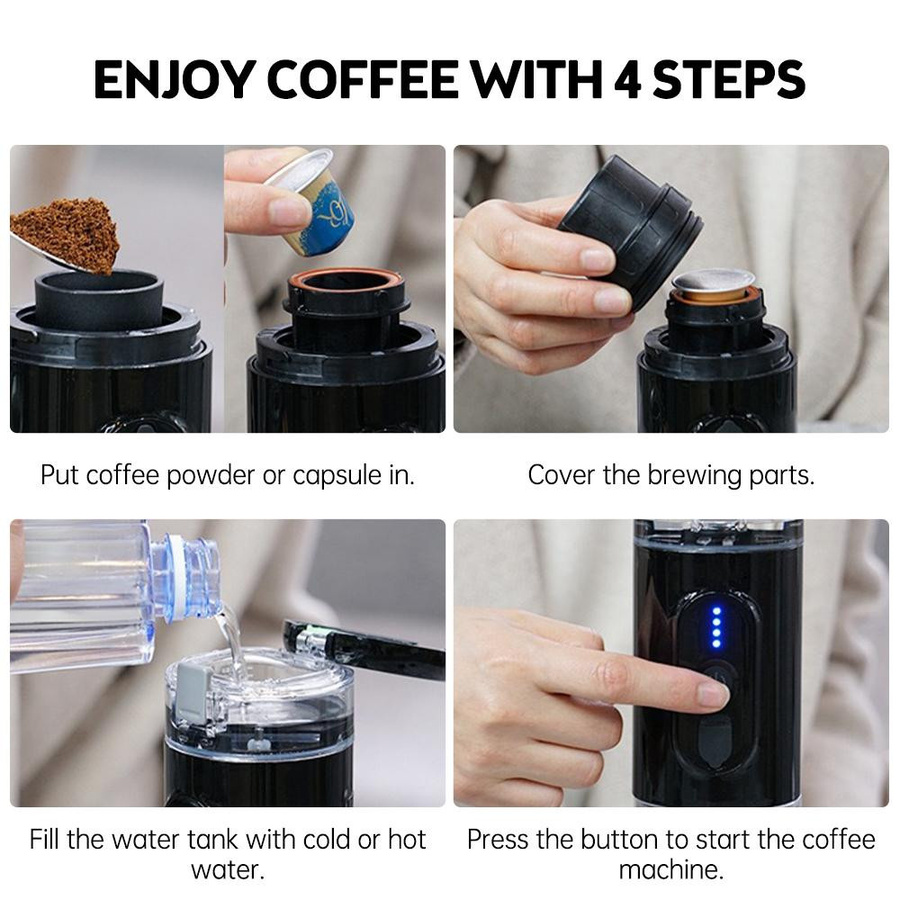 Tooarts Tragbare Elektrische Espresso Kaffee Maschine Cordless Mini Kaffee Maker mit Heizfunktion in Weiß - Bild 5