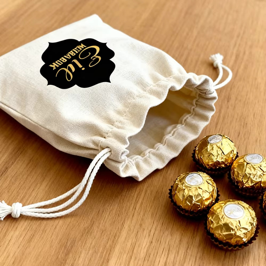 5 Stück Baumwoll-Geschenkbeutel mit Eid-Muster für Ramadan und Eid Mubarak, B: 10,2 cm, H: 15,2 cm - Bild 3