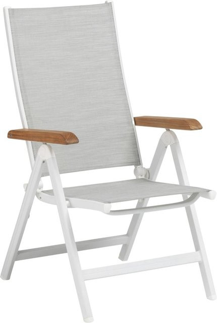 Kettler Multipositionssessel GRANADA Klappstuhl aus Aluminium und Teak mit Outdoorgewebe, Weiß/Grau, B/T/H: 61 x 65 x 109 cm - Bild 1