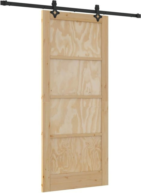 vidaXL Schiebetür modern in Natur und Schwarz mit Holz- und Stahlelementen B: 86 cm, H: 198,5 cm - Bild 1