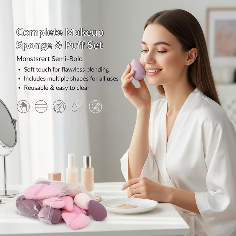 14-teiliges Make-up-Set, Puder, Pinsel und Schwammquaste, Schwarz, Unisex - Bild 1
