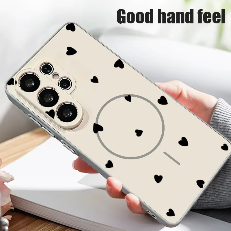 Magnetische Handyhülle für Samsung Galaxy S25 S26 Ultra S24 S23 FE A17 A57 A56 A37 A16 A35 A55 A15 A36 A55 Mini mit Herz-Print in Orange - Bild 2