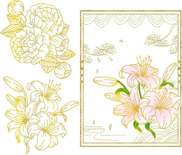 2 Stück Heißfolienplatten mit Pfingstrose und Lilie von arricraft für DIY Scrapbooking und Grußkarten - Bild 1