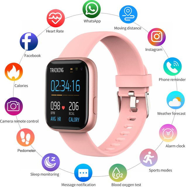 MISIRUN Smartwatch für Damen in Pink mit 1,4 Zoll Touchscreen, Herzfrequenzmessung, Schlafüberwachung und IP67 wasserdicht für Sport und Fitness - Bild 1