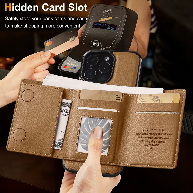 EUCAGR 2-in-1 Magnetische Kabellose Ladehülle aus PU-Leder für iPhone Modelle in Schwarz und Braun - Bild 3