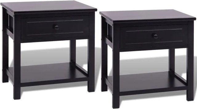 Set aus 2 vidaXL Nachttischen aus Paulownia-Holz in Schwarz, B/T/H: 42 x 29 x 42 cm - Bild 1
