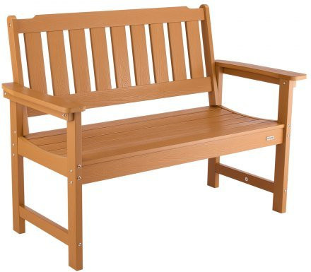 VEVOR Gartenbank aus wetterfestem Kunststoff mit Armlehnen und Rückenlehne, Farbe Braun, Breite: 128 cm - Bild 1