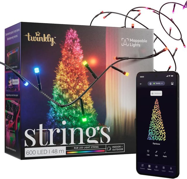 Twinkly RGB LED Lichterkette mit 600 LEDs, Schwarz, WLAN und Bluetooth, IP44 wetterfest - Bild 1