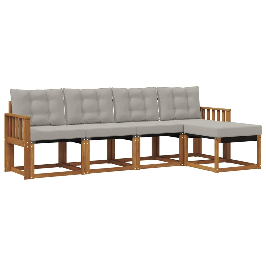 vidaXL Outdoor-Sofagarnitur 5-teilig aus Akazienholz und Textilene in Natur und Grau mit Kissen - Bild 2
