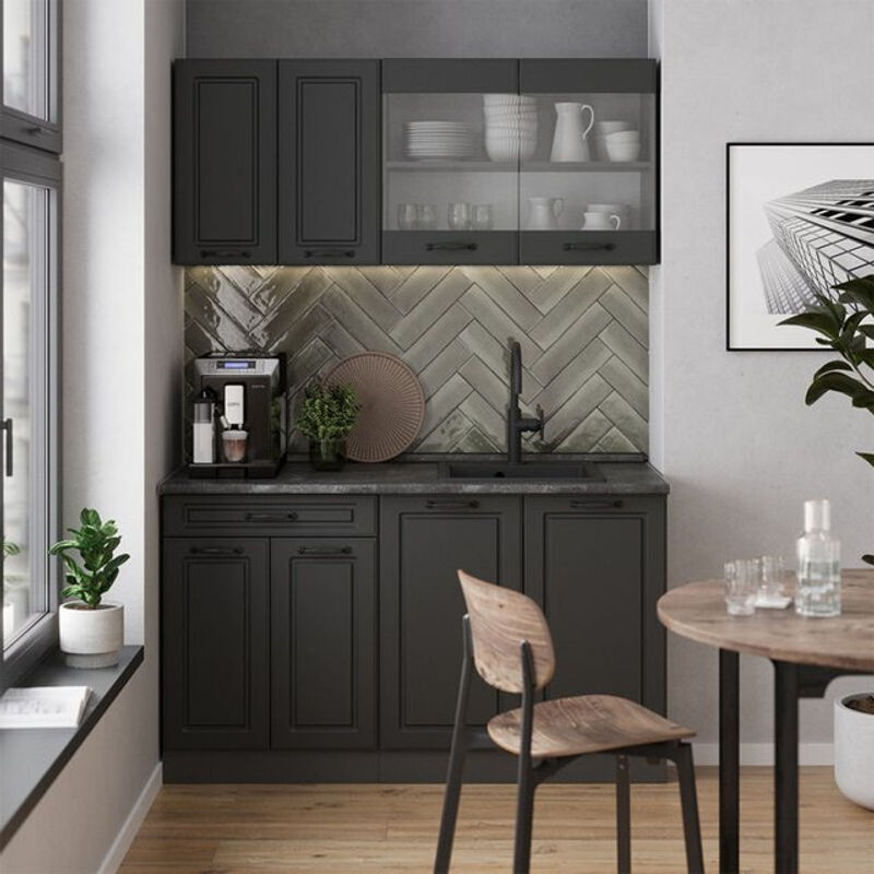 Vicco Singleküche R-Line Küchenzeile in Anthrazit im Landhausstil mit Marmor-Optik, Breite: 140 cm - Bild 1