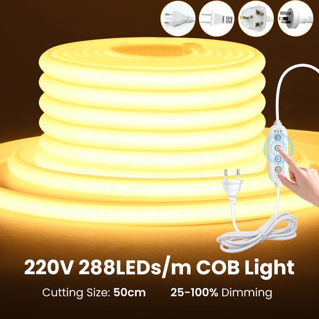 Dimmbarer XUNATA COB LED-Streifen in Weiß, wasserdichtes Neonlicht-Band aus Silikon, 220V, 240 cm - Bild 1