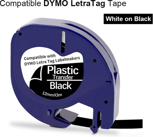 Dymo Etikettenband weiß auf schwarzem Kunststoff für Letra Tag Label Maker Plus LT-100H und LT-100T - Bild 1
