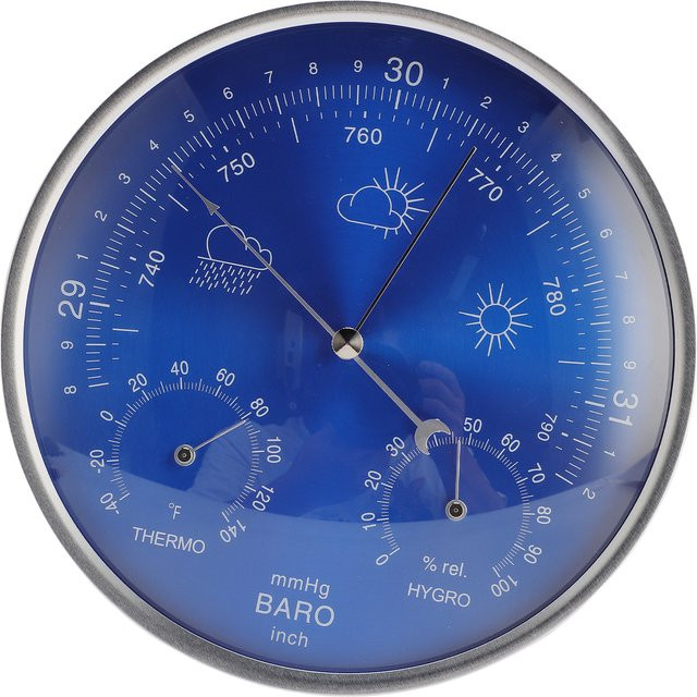 Meterk Kombi-Messgerät aus Aluminiumlegierung mit Thermometer, Barometer und Hygrometer in Blau für Innen und Außen - Bild 1