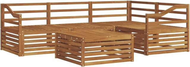 vidaXL Outdoor-Sofagarnitur 5-teilig aus Massivholz Akazie in Braun, L-Form mit Tisch und Armlehnen - Bild 1