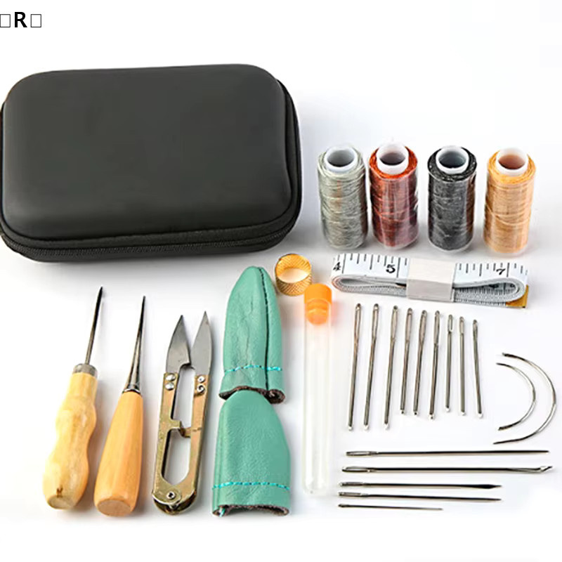 バR Sigur 33-teiliges Leder-Nähwerkzeug-Set aus Metall mit gewachstem Faden, Nadeln und Ahle in Multicolor für professionelles DIY und Handarbeit - Bild 1