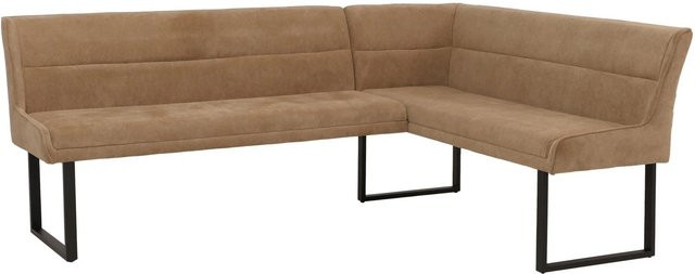 Eckbank MCW O81 Esszimmerbank aus Chenille Stoff und Metall in Hellbraun, B/T/H: 210 x 159 x 84 cm - Bild 2