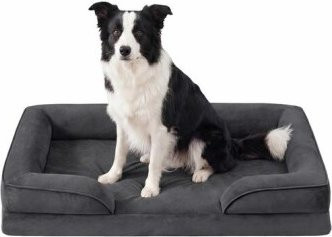 FEANDREA Orthopädisches Hundebett mit Memory-Schaum, Grau, abnehmbarer Bezug, erhöhte Ränder und rutschfester Unterseite - Bild 1
