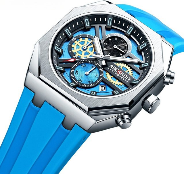 AOCASDIY Armbanduhr, Quarz, Edelstahl, Silber, Silikon, Herren - Bild 1