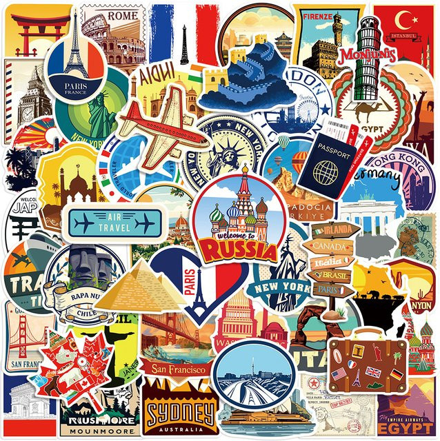 Mixed World Travel Landmark Aufkleber Set für DIY Scrapbook und Gepäck, wasserdicht, Mehrfarbig - Bild 1