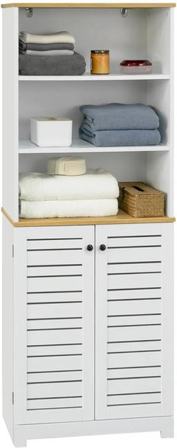 SoBuy Badezimmerschrank Weiß aus MDF mit 2 Türen und 3 Fächern BZR44-W, H: 160 cm, B: 60 cm, T: 30 cm - Bild 1