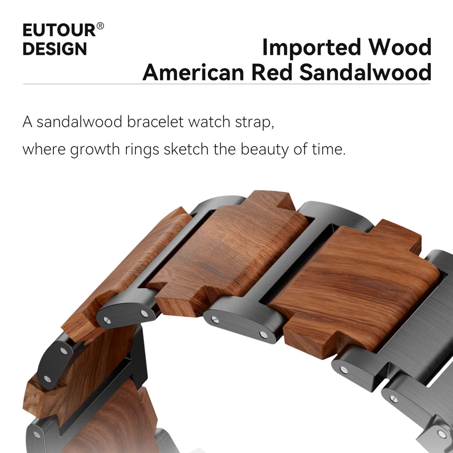 EUTOUR Armbanduhr, Quarz, Holz, Edelstahl, Schwarz, Herren - Bild 2