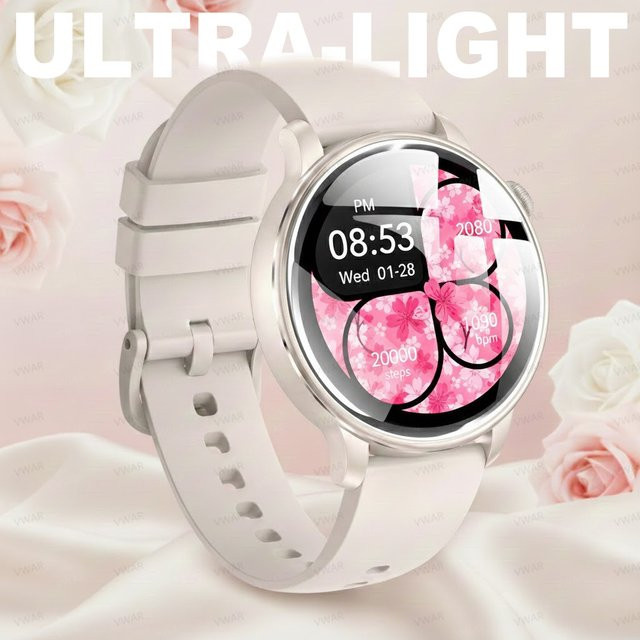 Moderne Damen Smartwatch mit AMOLED HD-Bildschirm, GPS, Herzfrequenzmessung und Bluetooth-Anruf, wasserdicht, Schwarz - Bild 1