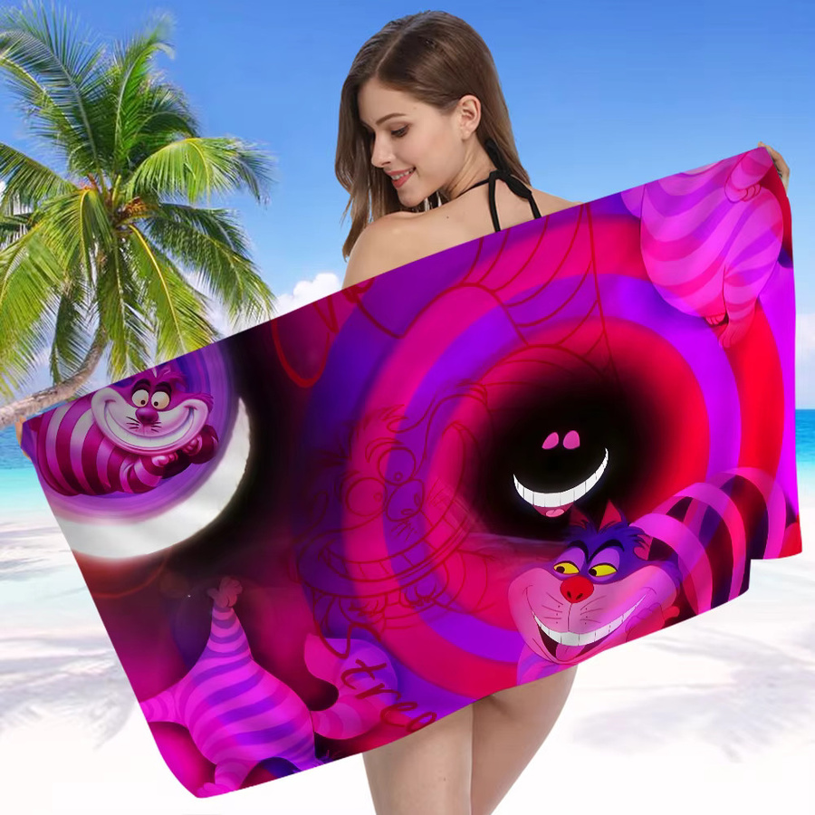 C-Cheshire Cat Alice Strandtuch aus Mikrofaser und Baumwolle, schnell trocknendes Duschtuch für Strand, Sauna und Reise - Bild 5