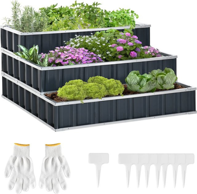 Outsunny Hochbeet aus Stahl in Dunkelgrau, B/T/H: 118 x 118 x 62 cm - Bild 1