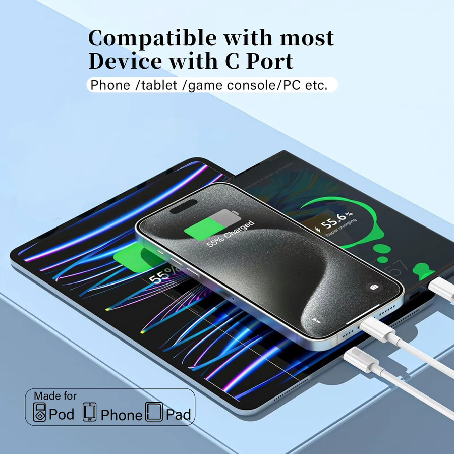 Original USB-C Schnellladekabel für Apple iPhone und Samsung, 60 W PD Datenleitung, Weiß - Bild 3