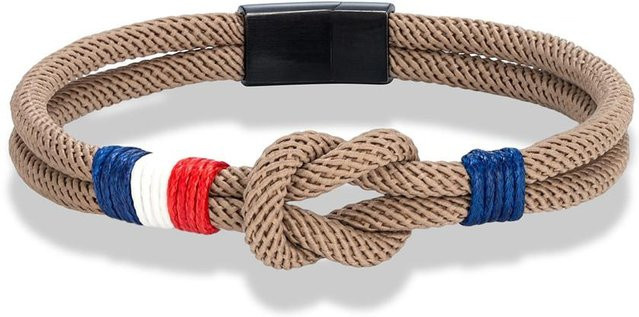 Armband Edelstahl, Quadratknoten, Seil, Frankreich Flagge, 23cm, Unisex - Bild 1