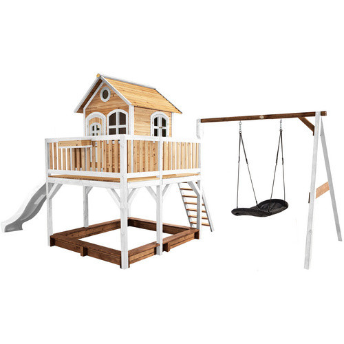 Axi Liam Spielturm aus Holz mit Roxy Nestschaukel und Rutsche in Braun und Weiß, B/H/T: 613 x 291 x 277 cm - Bild 2