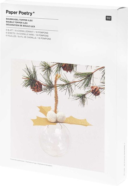 Rico Design Paper Poetry Christbaumkugel-Topper Ilex in Gold, 6 Stück - Bild 1