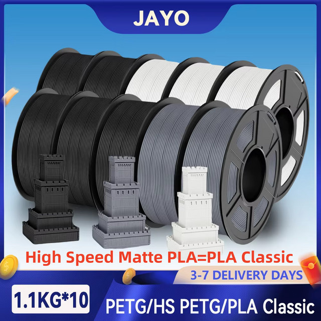 JAYO 3D-Drucker Filament PETG 1,75 mm, 11 kg, Farben: Schwarz, Weiß, Grau - Bild 1