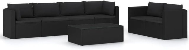 vidaXL 7-tlg Garten-Lounge-Set aus Poly Rattan mit Kissen in Schwarz Modell 2 - Bild 1