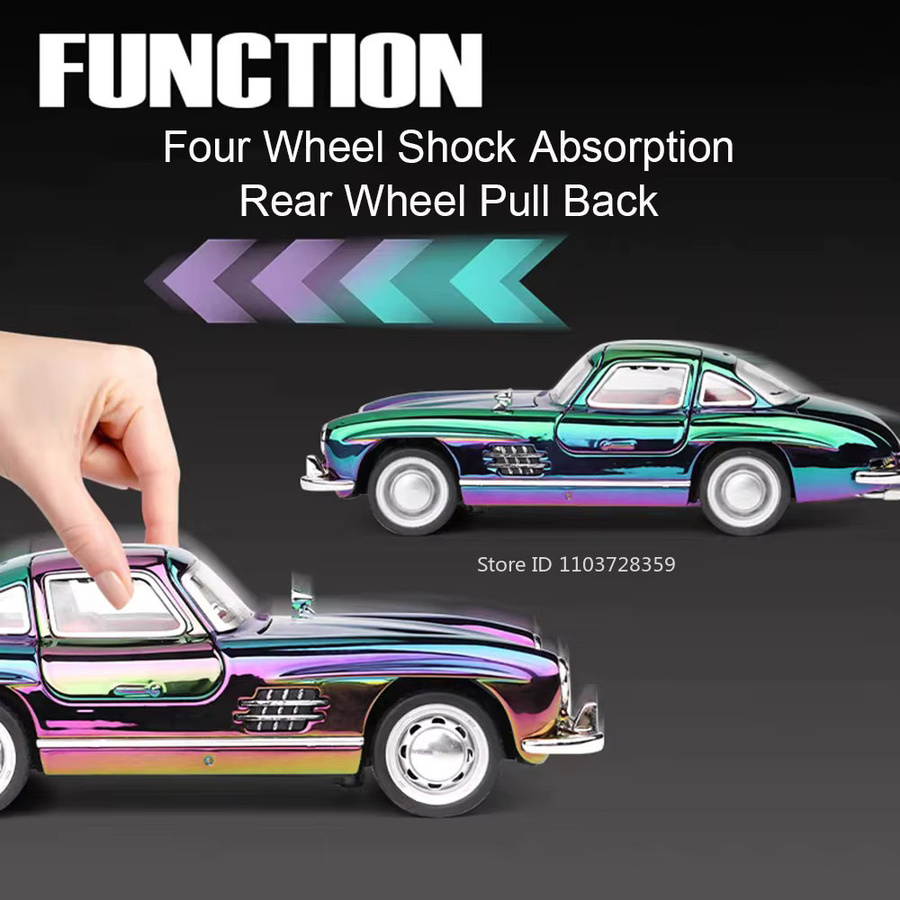 MAKEDA 300SL Oldtimer Modell, 1:32, Metall, mit Licht und Sound, Grün - Bild 5