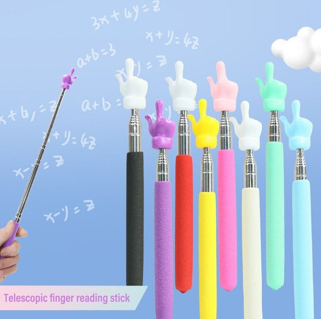 Teleskopischer Lehrstab aus Edelstahl in Lila mit Finger-Design für Whiteboards und Präsentationen - Bild 1