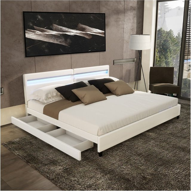 HOME DELUXE Polsterbett NUBE mit LED-Unterbettbeleuchtung und Schubladen in Dunkelgrau, B/T: 200 x 200 cm - Bild 1