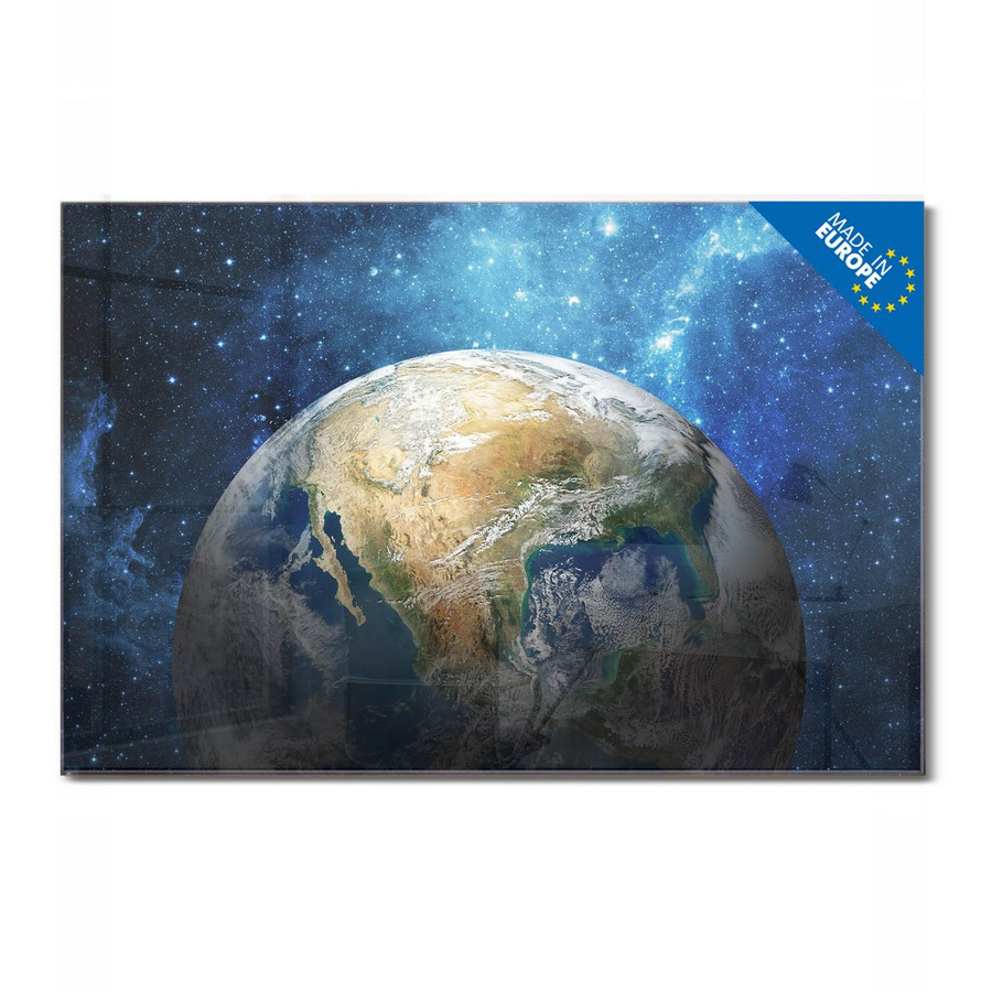 banjado Glas Magnettafel Erdkugel Motiv, blau, B: 60 cm, H: 40 cm, rahmenlose Magnettafel aus ESG Glas für Querformat - Bild 1