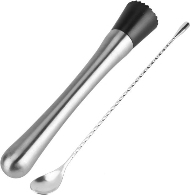 Qiilu Cocktail Muddler aus Edelstahl in Silber, Bar Zubehör zum Zerstoßen von Eis und Zutaten, Höhe: 30 cm, Durchmesser: 20 cm - Bild 1