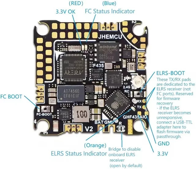 JHEMCU GHF435AIO V2 20A AIO Flugcontroller mit integriertem ELRS 2.4G, OSD, Baro und Blackbox für FPV Freestyle Drohnen (2-4S) - Bild 1