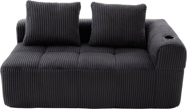 PXloue 2-Sitzer-Sofa aus Cord in Grau mit Getränkehalter und Seitentasche - Bild 1