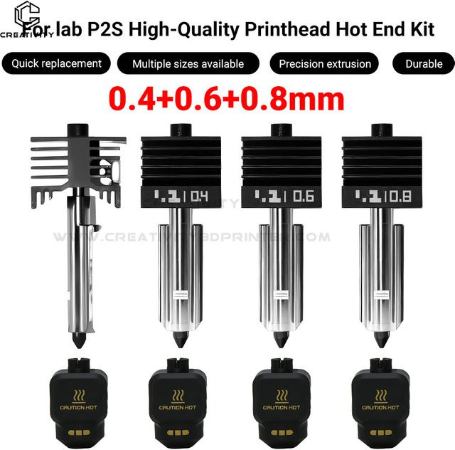 P2S Montage-Hotend-Kit für Bamboo Lab H2D und H2S mit austauschbaren Düsen in 0,2 mm, 0,4 mm, 0,6 mm und 0,8 mm in Schwarz - Bild 1