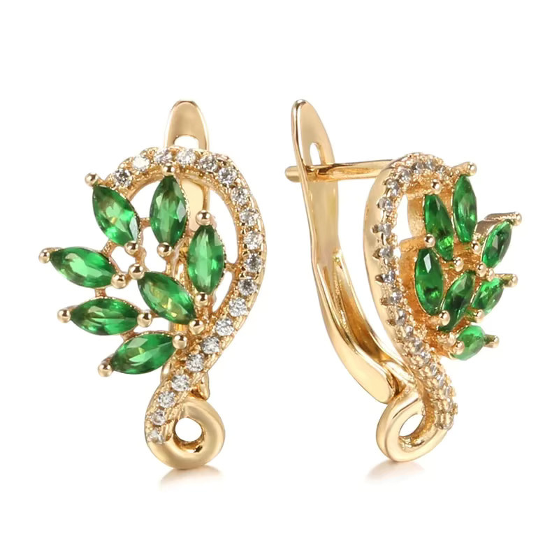 Huitan Ohrringe, Green Leaf Design, Zirkonia, Gold, Damen - Bild 2