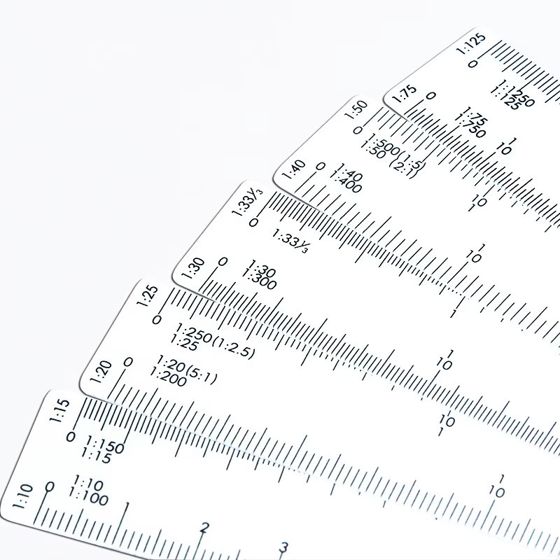 XIEHAIGE Fächermaßstab mit 5 Flügeln für Architekten und Profis, faltbares Multiskala-Lineal aus Kunststoff mit den Maßstäben 1:20, 1:25, 1:50, 1:100, 1:200, 1:500, 1:1000 - Bild 2
