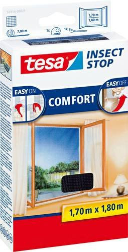 tesa Insect Stop Klett Fliegengitter Premium Fenster Anthrazit, Breite: 180 cm, Höhe: 170 cm - Bild 1
